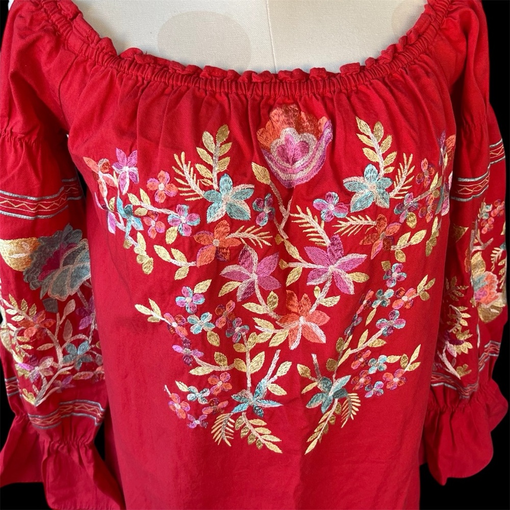 Free People Embroidered Dress Fleur Du Jeur Red Small
